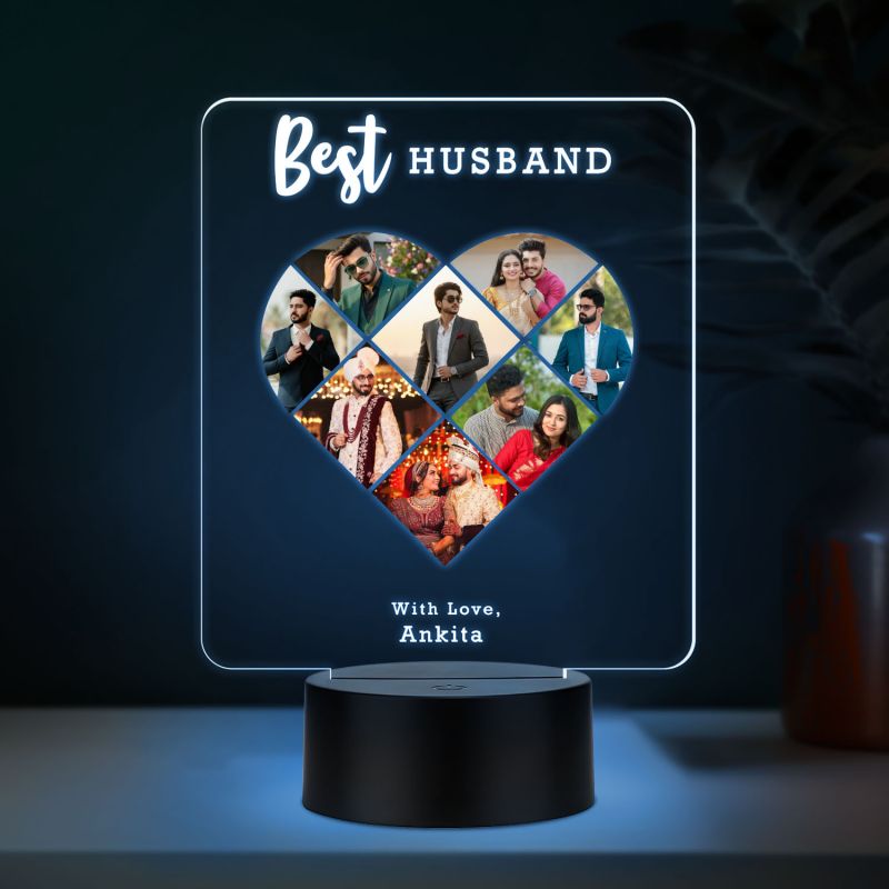 Personalized Collage Photo Frame Led Night Lamp with 7 Color Changing Light Gift for Anniversary, Birthday, Valentines Day | Memorable Gift Lamp (Gift for Husband)